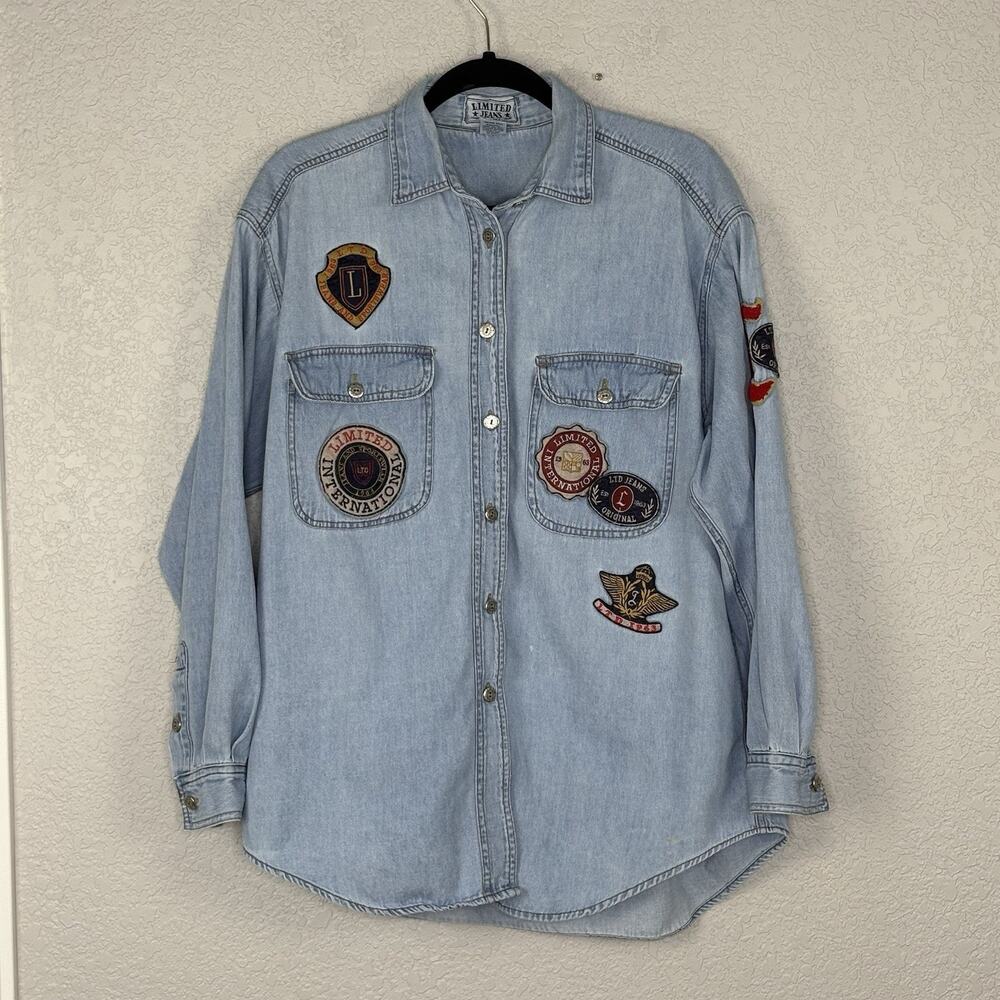 Vintage 90s Limited Jeans Collegiate Denim Patch Shirt Women's Size L